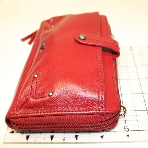 The Sak Red Leather Clutch Large Smartphone Wallet Zip Around Wristlet crossbody - Picture 12 of 15